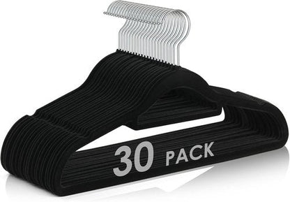 DUDUCOFU Velvet Hangers - Non-Slip Felt Clothes Hangers, 30 Pack Black Slim Design with 360° Swivel Hook