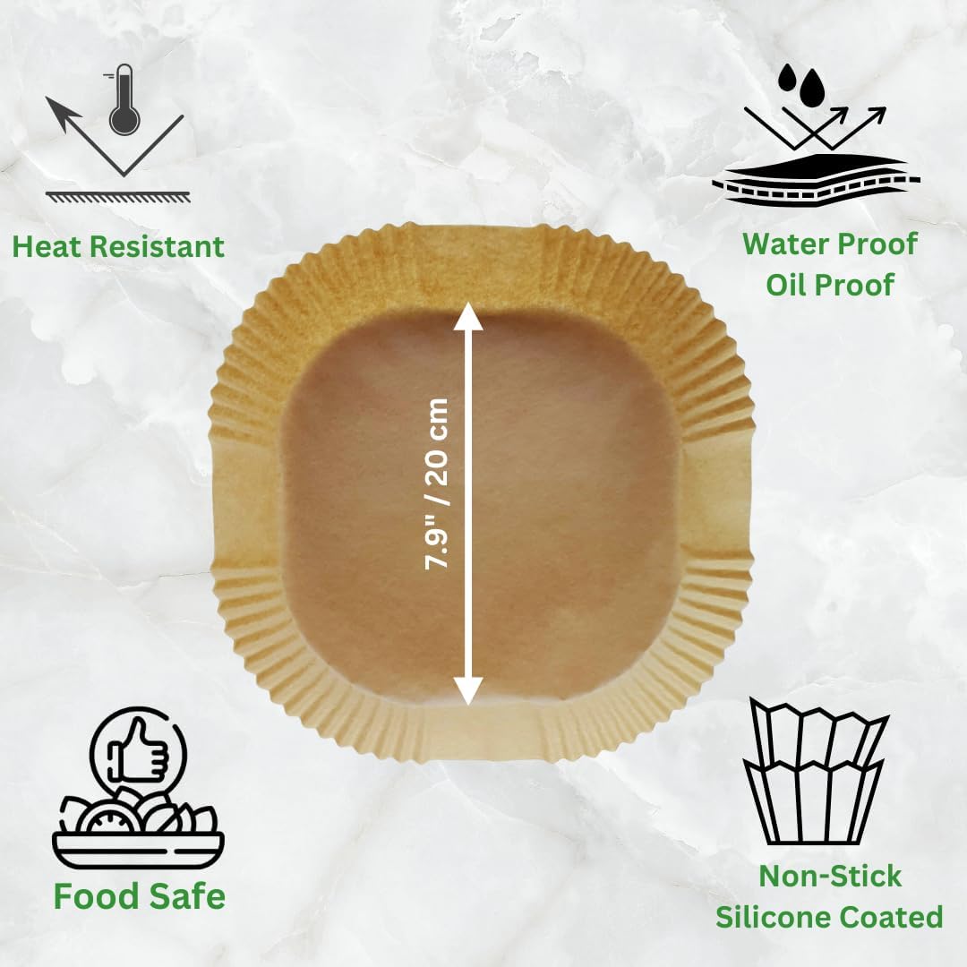Air Fryer Liners Disposable, Non Stick Parchment Paper for Baking, 100 Pcs Square 7.9"
