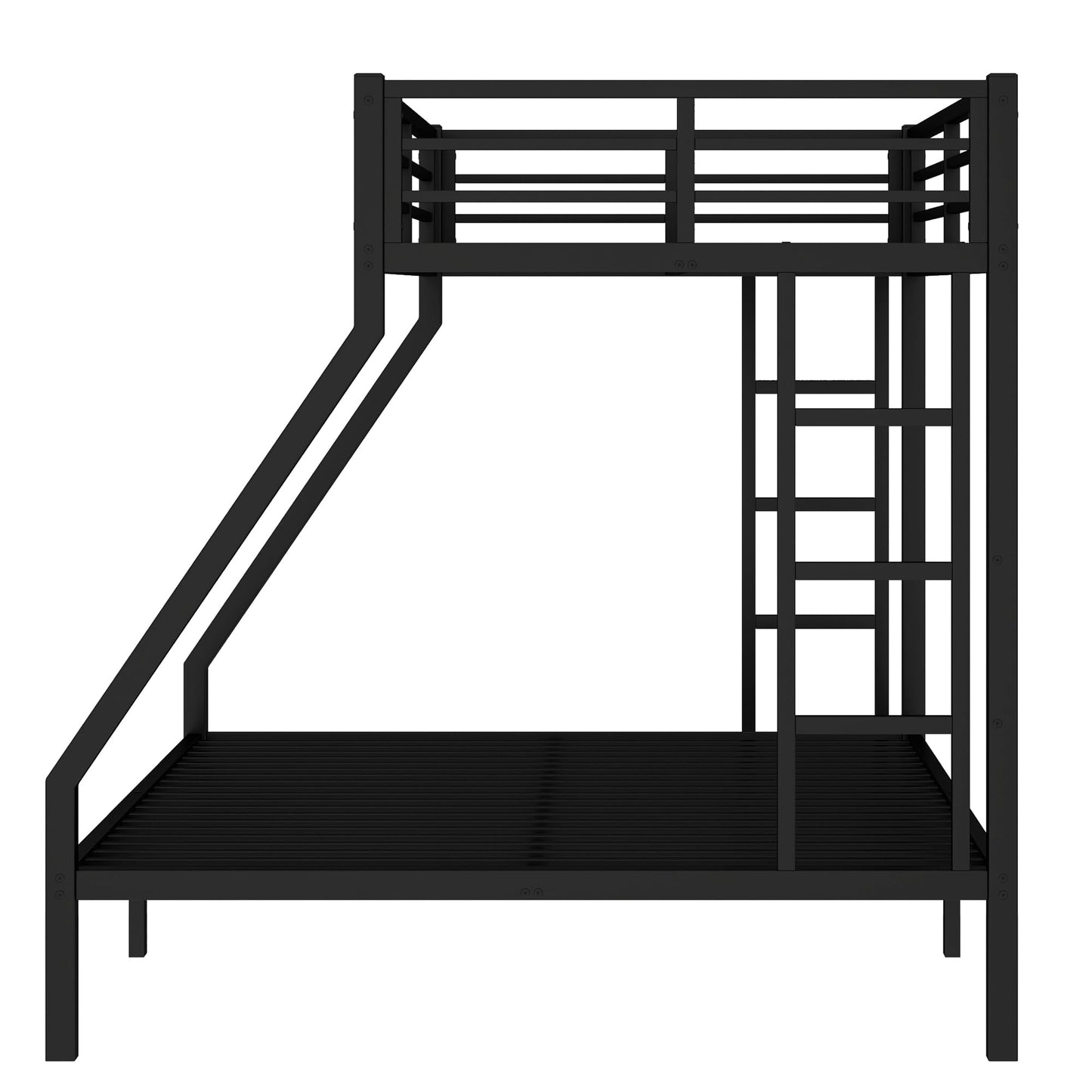 Bellemave Metal Twin XL Over Queen Bunk Bed with High Guardrail & Under-Bed Storage, Heavy Duty Bunk Beds Frame with 2 Side Ladders, Twin Over Queen Bunk Bed for Adults, No Box Spring Needed, Black