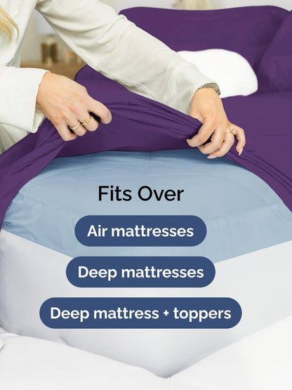 Skiennix Extra Deep King Sheet Set - 6 Piece Cooling Bedding - Soft, Wrinkle-Free, Purple