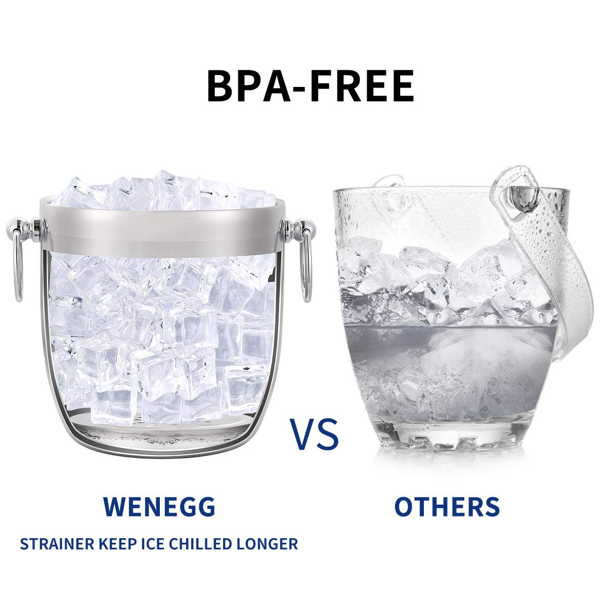 Ice Bucket with Lid, Scoop, Tongs and Strainer - Well Made Insulated Stainless Steel Keep Ice Frozen Longer - Ideal for Cocktail Bar, Parties, Chilling Wine, Champagne - 3 Liter (Stainless Steel)