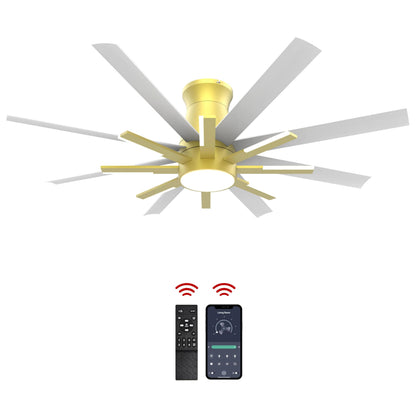 Fande-Aire 60 inch White Ceiling Fans with Lights and Remote, Flush Mount Ceiling Fan for Living Room Bedoom，6 Speed Reversible，8 Blades and 9 Lights，3 CCT，White Gold