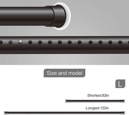 Vailge Premium Curtain Tension Rods - Adjustable 83-122 Inch No-Drill Room Divider Pole | Black