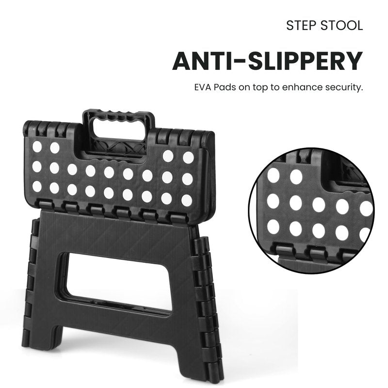 PandaEar 2 Pack Home Folding Step Stool, Lightweight Step Stool with 9 Inch Height for Kids, Sturdy Foot Stool for Kitchen, Bedroom, Bathroom & Bathroom, Black