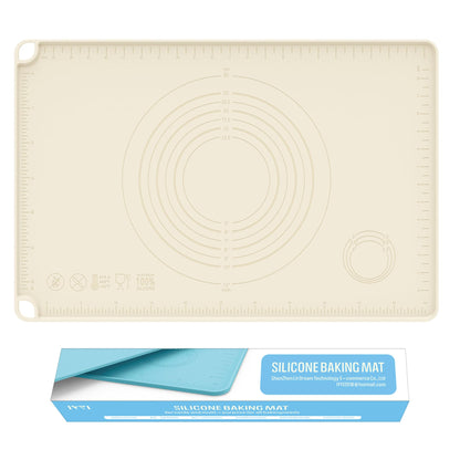 Silicone Baking Mat, Dough Rolling Mat, Pastry Mat for Rolling Dough, Silicone Rolling Mats for Pizza, Pie, Macaron, Bread (Beige, 24"×16")