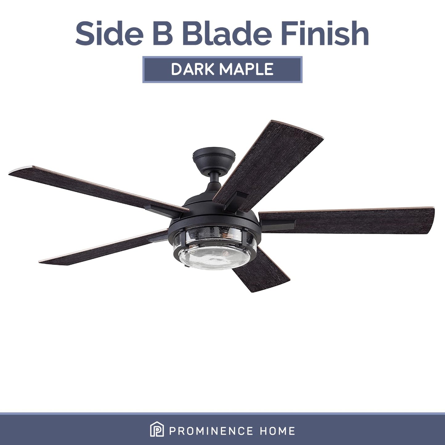 Prominence Home Freyr, 52 Inch Indoor Outdoor LED Ceiling Fan with Light, Remote Control, Dual Mounting Options, 5 Dual Finish Blades, Reversible Motor - 51484-01 (Textured Black)