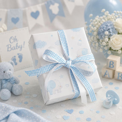 HUIHUANG Baby Blue Ribbon for Baby Shower Its A Boy Blue Ribbons Assorted Foot Print Elephant Satin Ribbon for Gift Wrapping Crafts Diaper Cake Baby Shower Birthday Favor-5 Yards Each Total 50 Yards