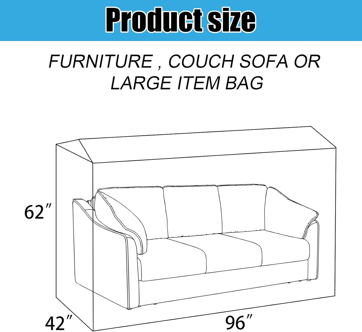 Heavy-Duty Plastic Sofa Couch Cover, Waterproof Clear Furniture Protector for Moving, Dust-Proof Bag 96 x 42 x 62 Inch