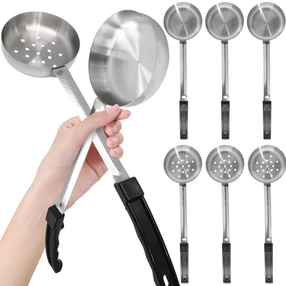 Opfiue 8PCS 6oz Portion Control Serving Spoons,Bariatric Serving Utensils Ideal Weight Watchers,Slotted and Unslotted Scoops,Heavy Duty Stainless Steel Utensils for Restaurants/Weight Loss(Black)