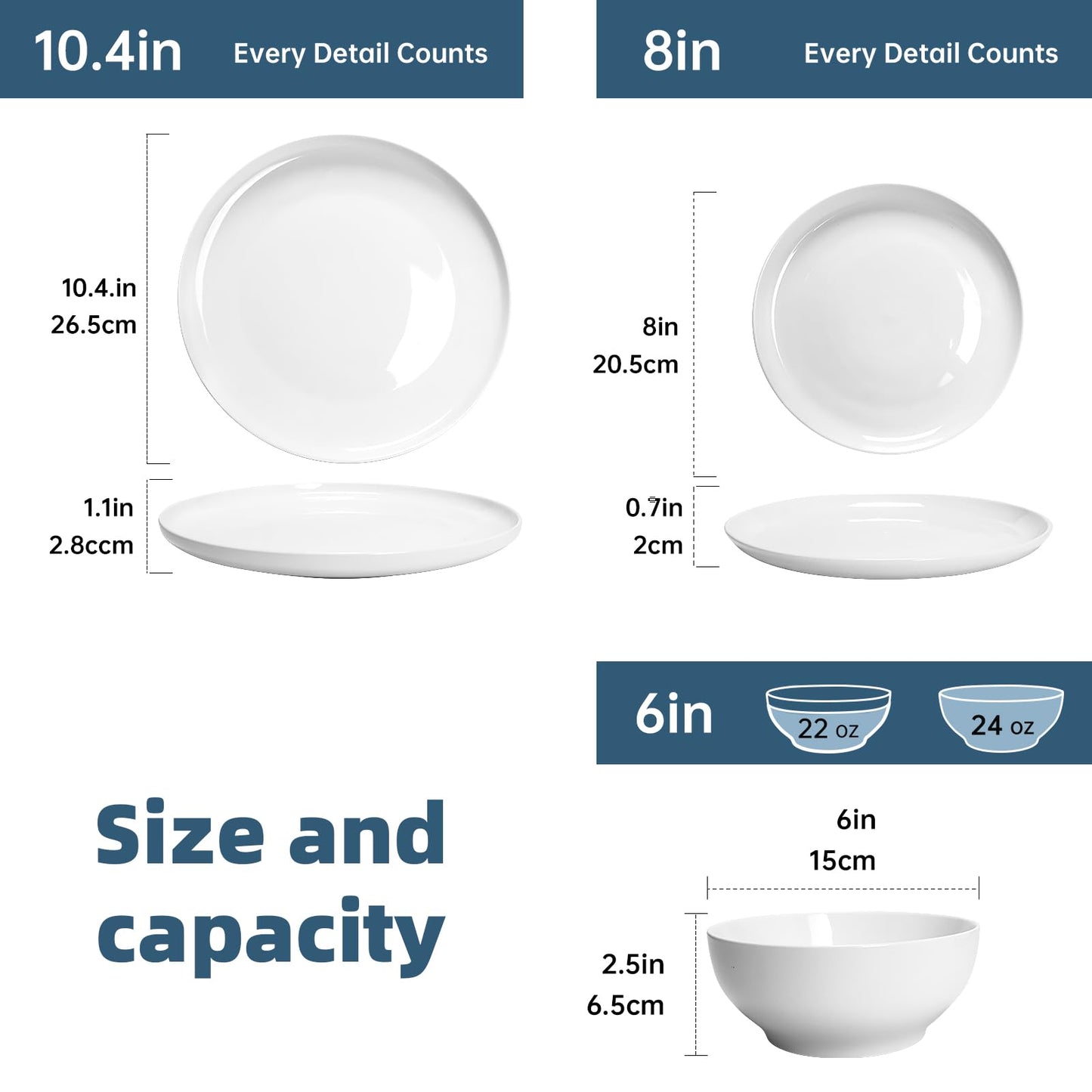 QUANSHANGJU 12-Piece Dinnerware Set for 4, White Porcelain Plates and Bowls, Chip Resistant Dishwasher Microwave Safe