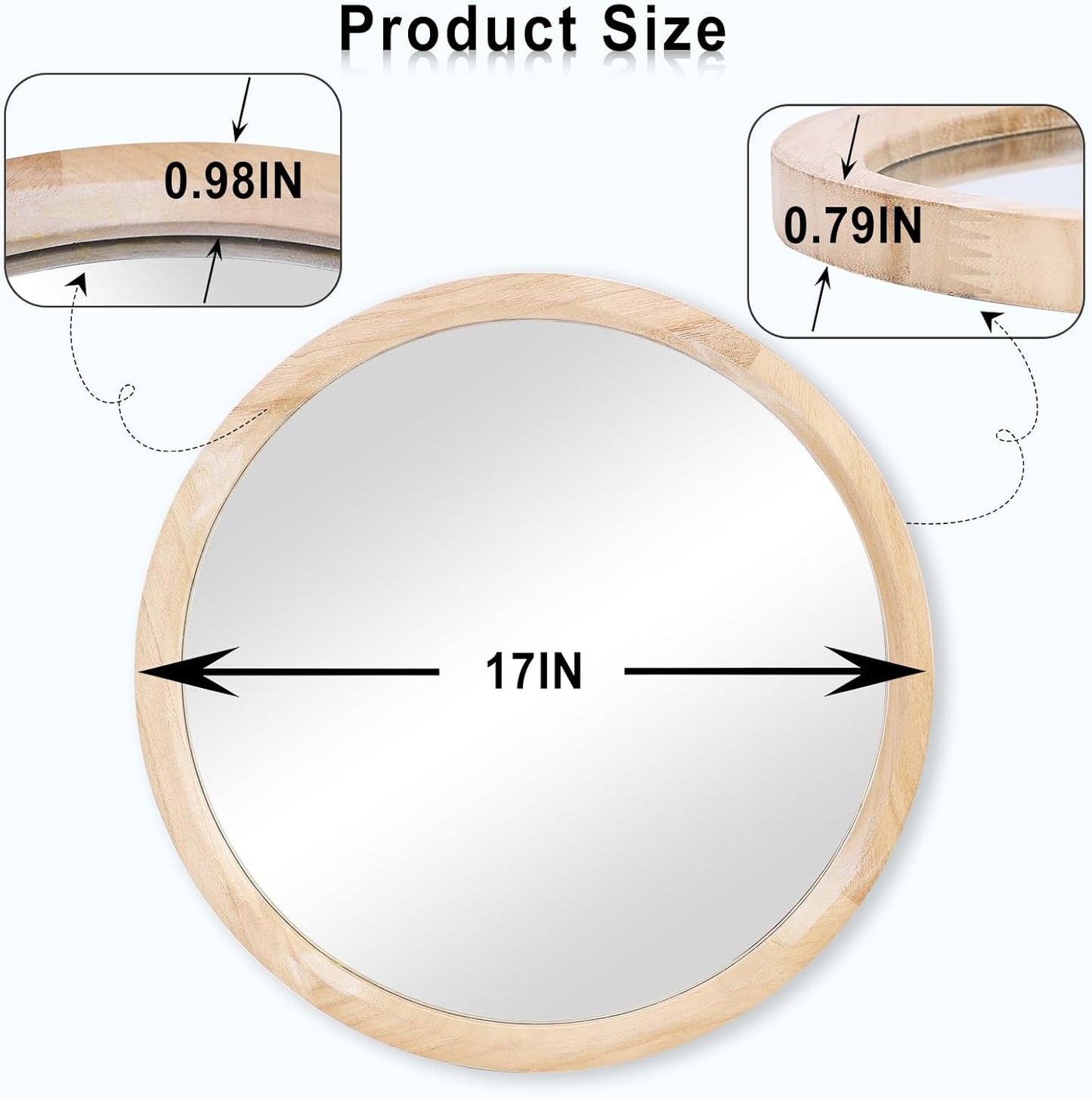 17 Inch MAGFLERUM Round Wood Mirror - Small Circle Nursery Boho Wall Decor for Bedroom, Living Room, Hallway (Nature)