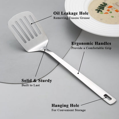 Kyraton Stainless Steel Spatulas Set, Silver Slotted Turner, Solid Turner, Kitchen Spatulas for Nonstick Cookware, Dishwasher Safe, Easy to Clean