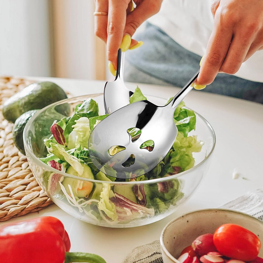 Serving Spoons Set 9.14 Inch Slotted Spoon Serving Spoon Stainless Steel Serving Utensils for Buffet Parties Catering Dishwasher Safe(Set of 4, Silver)