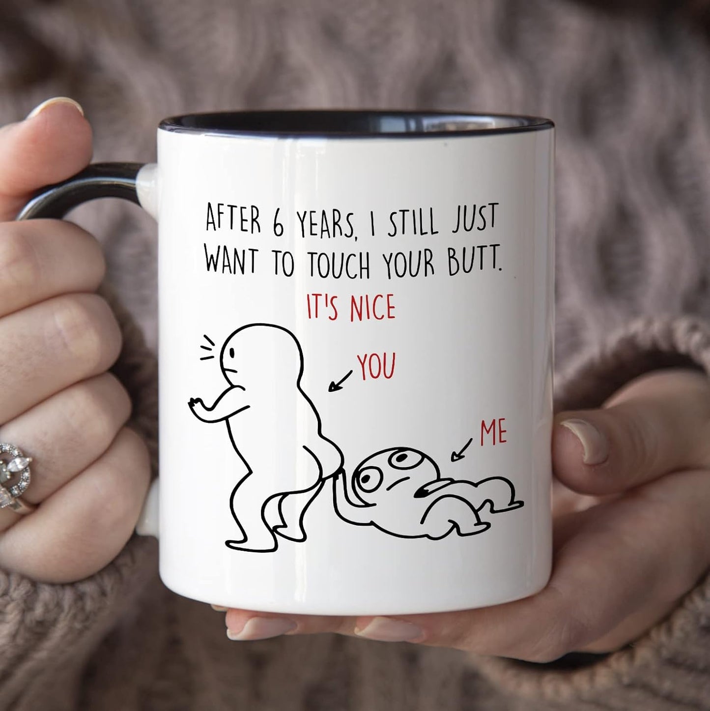 YouNique Designs 6 Years Anniversary Mug, Funny 11 Ounces Coffee Cup for Him, Sixth Year Wedding Anniversary (Black