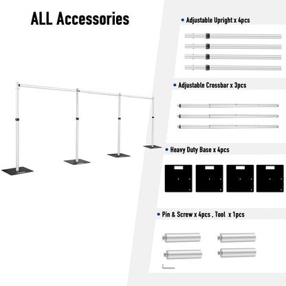 Hecis 10x30Ft Pipe and Drape Stand, Heavy Duty Backdrop Stand, 6-10' Tall x 10-30' Wide Adjustable Pipe and Drape, Backdrop Stand, Aluminium Backdrop Stand for Event,Birthday Party and Wedding Decor