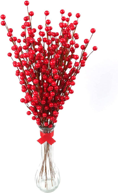12 Larksilk Red Holly Berry Stem Picks Artificial Christmas Decorative Branches for Wreaths, Vases & Holiday Decor