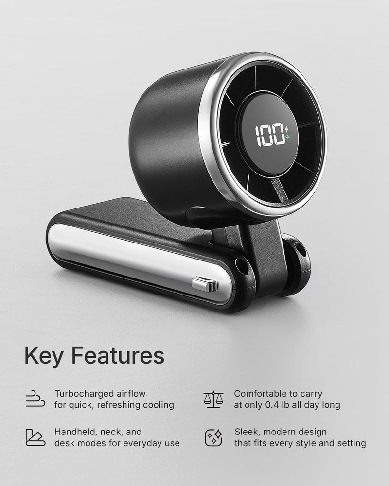 Bearwind Portable Handheld Turbo Fan - 5 Gear High Speed 4000mAh Rechargeable Mini Personal Hand Fan Blow Cold Air, Battery Operated Travel Essentials, Beach Vacation, Gifts for Women, Men (Black)