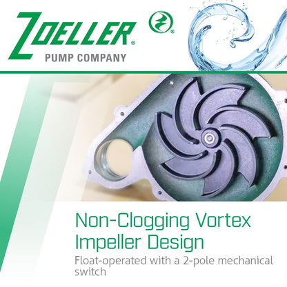 Zoeller Waste-Mate 267-0001 Sewage Pump, 1/2 HP Automatic – Heavy-Duty Submersible Sewage, Effluent or Dewatering Pump