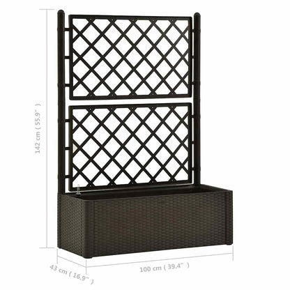 Raised Garden Bed, Mocha Plastic (PP) Large Outdoor Planter with Trellis, Self-Watering System, 39.4 x 39.4 x 55.9 in, Durable Waterproof Materials for Vegetables, Herbs