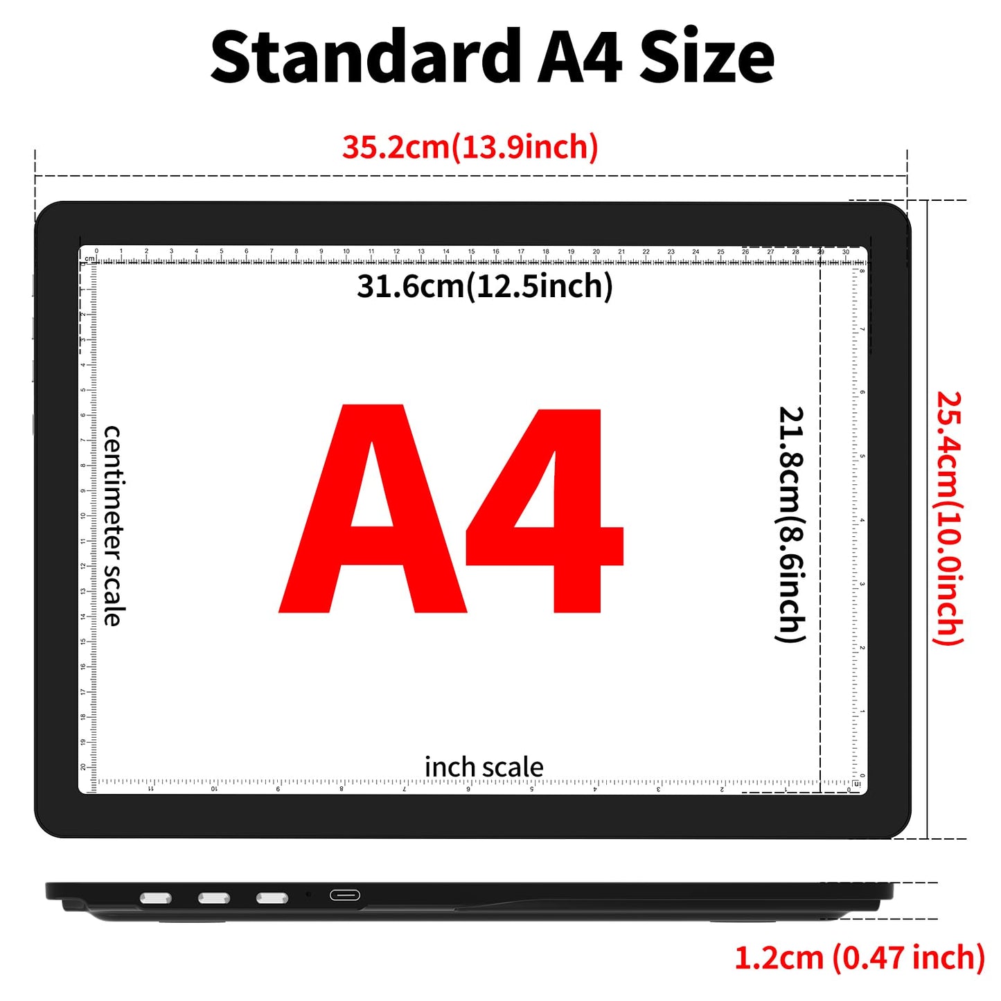 TOHETO Rechargeable A4 Light Board with Stand, Super Bright Magnetic Light Pad with Side Buttons, Wireless Light Box for Tracing and Drawing, Cordless LED Light Table for Diamond Painting, Sketching