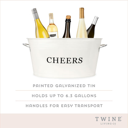 Twine Cheers Beverage Tub, Galvanized Tubs for Entertaining, Drink Buckets for Parties, Large Ice Tub and Gift Basket, Beer Buckets, Cream, 6.3 Gallons Set of 1
