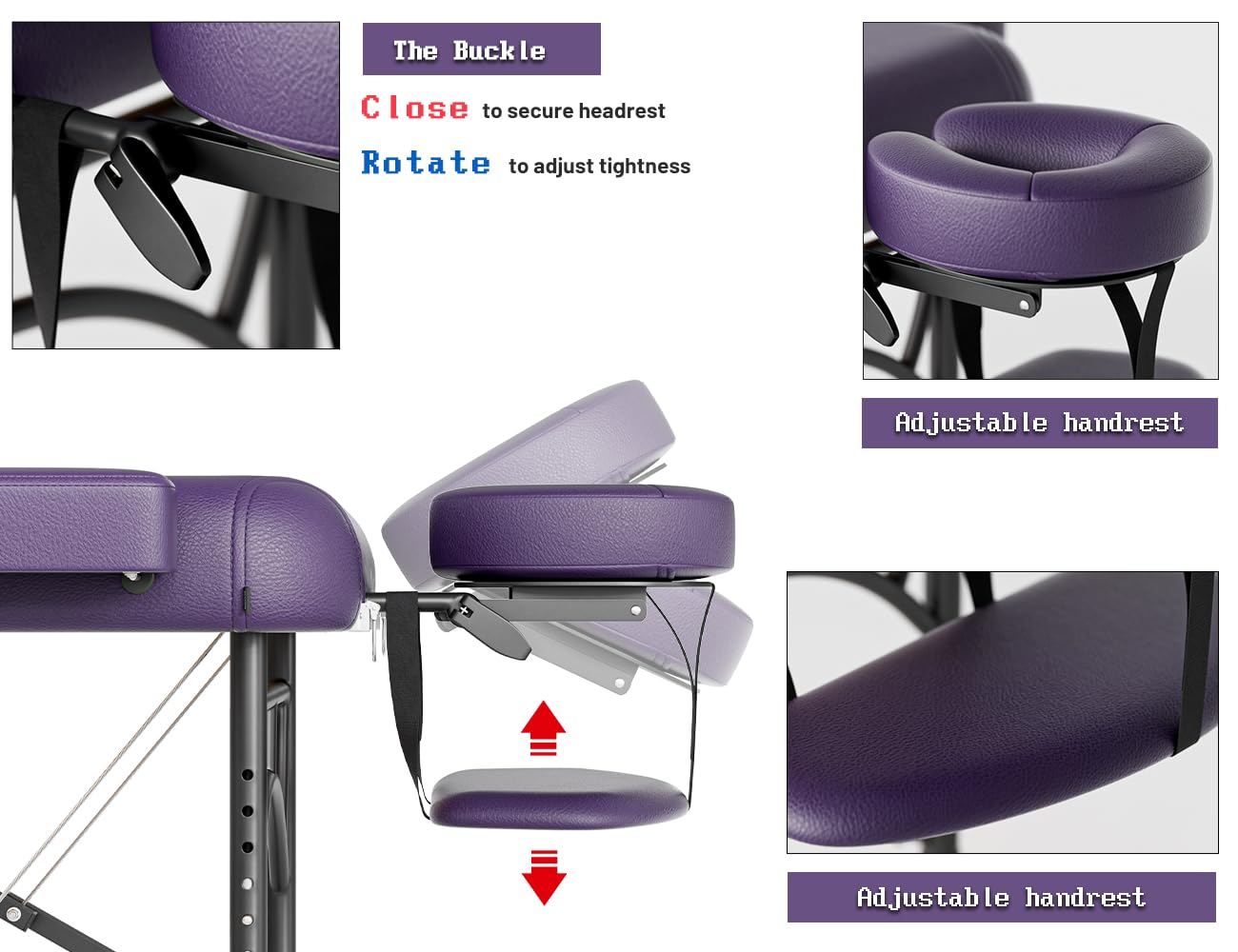 DOVANS Professional Massage Table Portable 2 Fold Premium Memory Foam Aluminium Leg Hold Up to 1100LBS 8 Heights Adjustable with Carrying Bag Violet