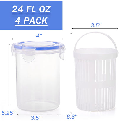 Yesland 4 Pack Pickle Container with Strainer, 24 oz Plastic Pickle Jar Holder Keeper Lifter, Clear Leak-proof Pickle Juice Separator with Lock It Lid for Sweet Gherkins, Olives