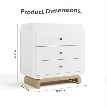 Storkcraft Santorini 3 Drawer Chest with Changing Topper (White with Driftwood) – GREENGUARD Gold Certified, Award-Winning Premium Wood Dresser for Baby & Kids Bedroom with Interlocking Drawer System