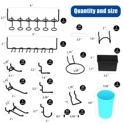 157 PCS Extra Thick Pegboard Hook Set, Metal Pegboard Accessory Organizer with Storage Bins and Peg Locks, Fits 1/4 Inch Pegboard Only, Ideal for Tools, Garage and Workshop Storage (Black)