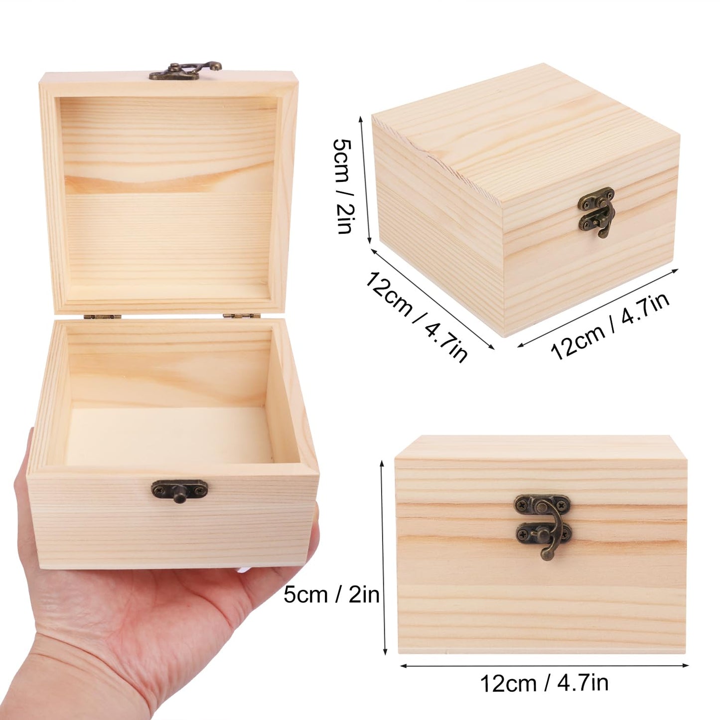 GNIEMCKIN 10 Pack Wooden Box, Unfinished Unpainted Wood Boxes for Crafts, DIY Projects, and Jewelry Storage (4.7x4.7x3.15 inch)