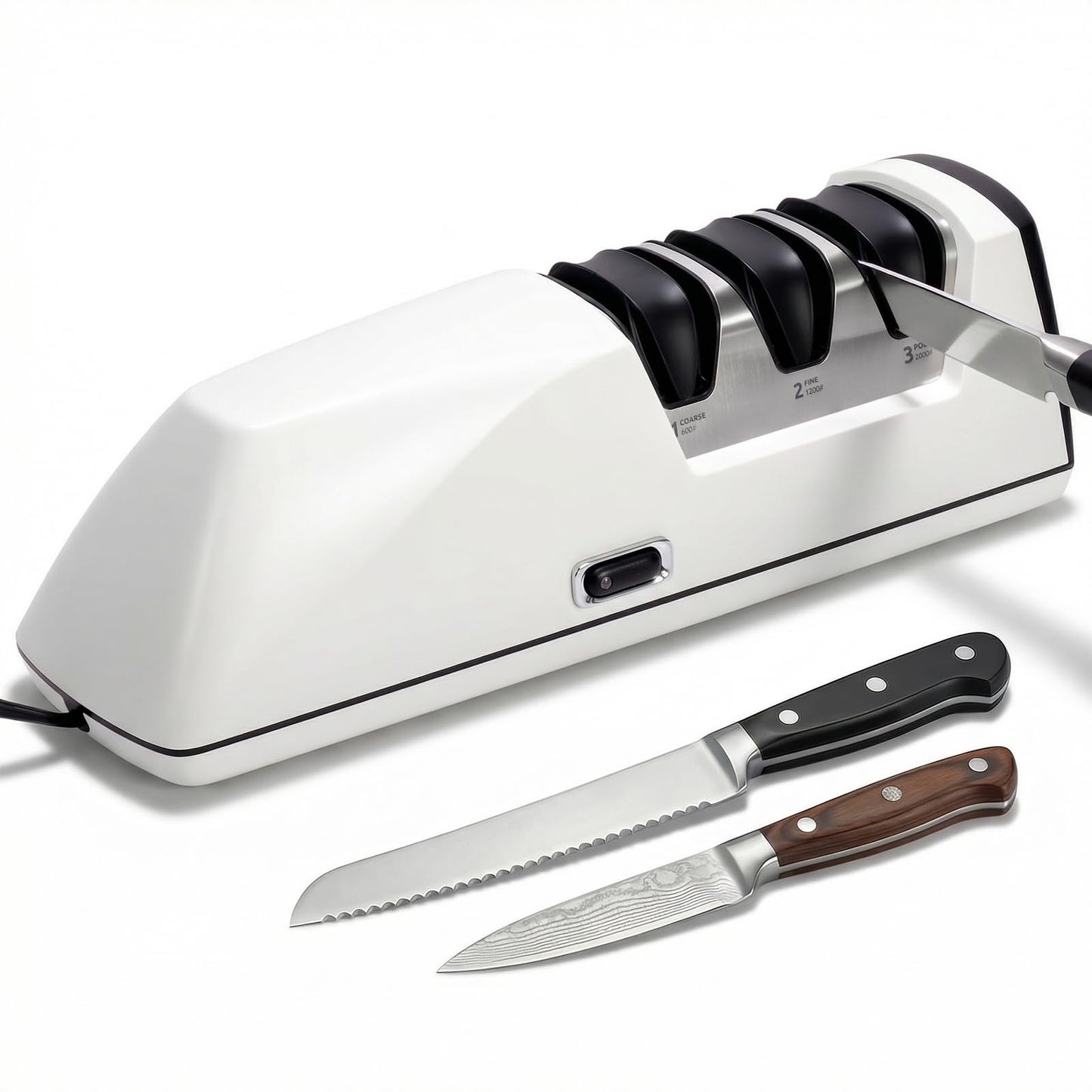 Professional Electric Knife Sharpener, 3-Stage High-Grit Diamond Sharpening System (#600/#1200/#2000) for Precision Grinding, Sharpening & Polishing, Designed for Straight & Ceramic Kitchen Knives