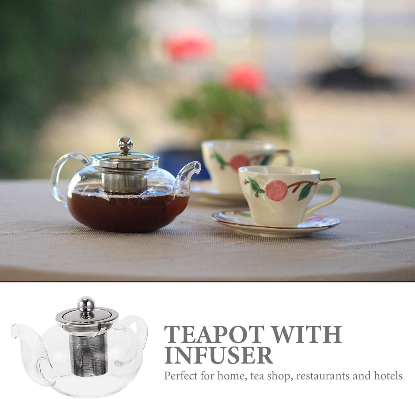 Hemoton Glass Teapot Stovetop Tea Kettle, Tea Dispenser with Infuser for Tea Coffee Drink 400ML