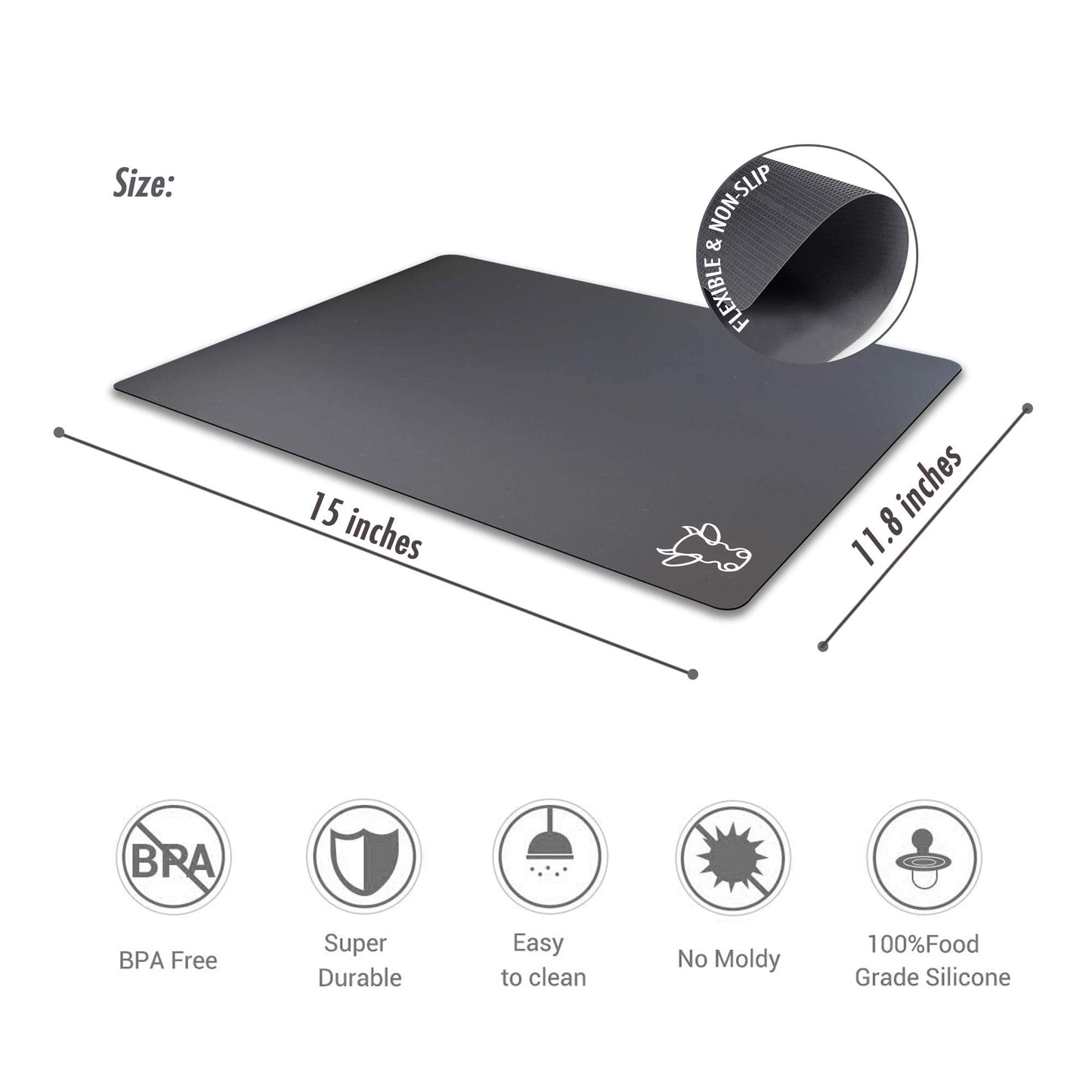 Fotouzy Plastic Cutting Boards with Food Icons, Flexible Cutting Mats, Set of 4, BPA-Free, Non-Porous, Non-slip Back and Dishwasher Safe, Modern Neutral Colors Gray