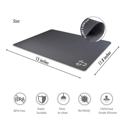 Fotouzy Plastic Cutting Boards with Food Icons, Flexible Cutting Mats, Set of 4, BPA-Free, Non-Porous, Non-slip Back and Dishwasher Safe, Modern Neutral Colors Gray