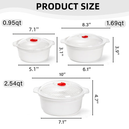 WRINGKIT 3 Pack Microwave Bowls with Lid, BPA-free Ramen Cooker Soup Containers with Steamer, Mixing Serving Bowls Food Storage Cookware for Kitchen, Office, College Dorm