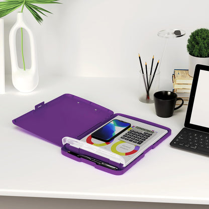 Piasoenc Clipboard with Storage, 8.5 x 11 Organization Box with Pen Holder and A4 Legal Paper Folder, Folio & Side-Opening, Low Profile Clip,for Nurses,Teachers, Size 14 x 9.6 x 1.2 in, Deep Purple