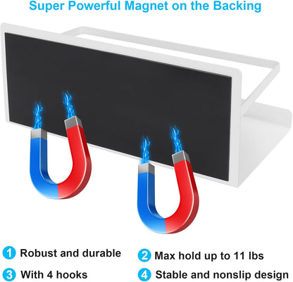 Magnetic Spice Rack for Refrigerator, 2 Pack Fridge Organizer for Spice Jars, Magnet Shelves with 4 Hooks