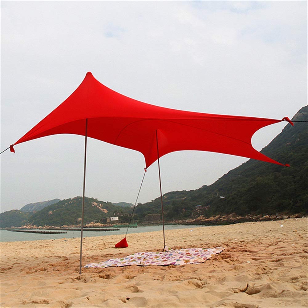 Family Tent UV Protection Beach Tent Instant Cabana Canopy Sunwall Family Sunshade Sun Shade UPF50 Tent with 2 Lightweight Folding Steel Poles 4 Sandbag Anchors Large Portable Rain Camping Tarp