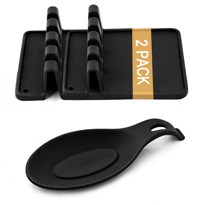 Kitchen Spoon Kitchen Gadget Holder for Ladles Rest Spoon Holder for Stove Top Black 3 Pcs (3, Black)