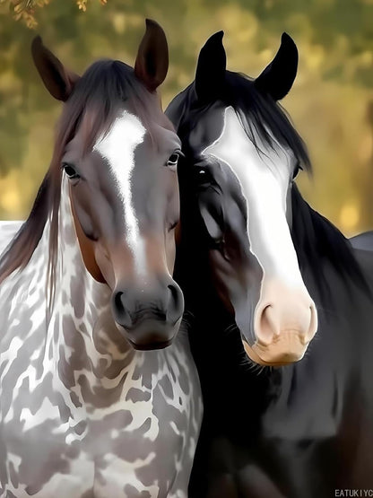 EATUKYIC Black and White Horses 5D Diamond Painting Kits, Animal Diamond Art Kits for Adults Paint with Diamonds Gem Art, Full Drill Diamond Paintings Arts and Crafts for Home Decor 12x16 inch