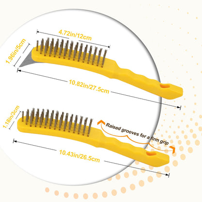 BSMstone Wire Brush Set Heavy Duty Stainless Steel Bristles Brush with Plastic Handle 2 in 1 Deeping Cleaning Tools for Rust,Welding Slay,Dirt,Painting Scrubbing