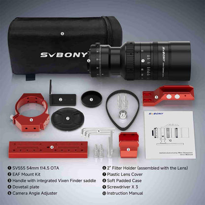 SVBONY SV555 54mm Petzval APO Refractor Telescope for Astrophotography, New Upgraded Precision Focus, Full Frame Compatibility, F4.5-F22 Variable Aperture, Includes EAF Mount Kit, APO SLR Camera Lens