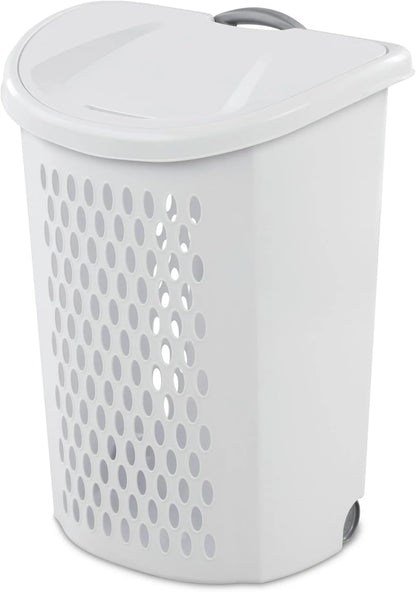 TnLoji Wheeled Plastic Laundry Hamper,Adult-Sized White Rolling Basket,Spacious Storage with Handles for Home & Dorms