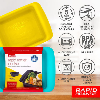 Rapid Ramen Cooker - Microwave Ramen in 3 Minutes - BPA Free and Dishwasher Safe | Perfect for Dorm, Small Kitchen, or Office (2-Pack,Black)