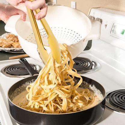 IAXSEE 2 Pack Gold Serving Tongs Gold Serving Utensils Salad Tongs Buffet Tongs Non-slip & Easy Grip Stainless Steel Gold Plated Buffet Serving Tongs, Salad, Ice, Oven (9.5 Inch) (Gold)