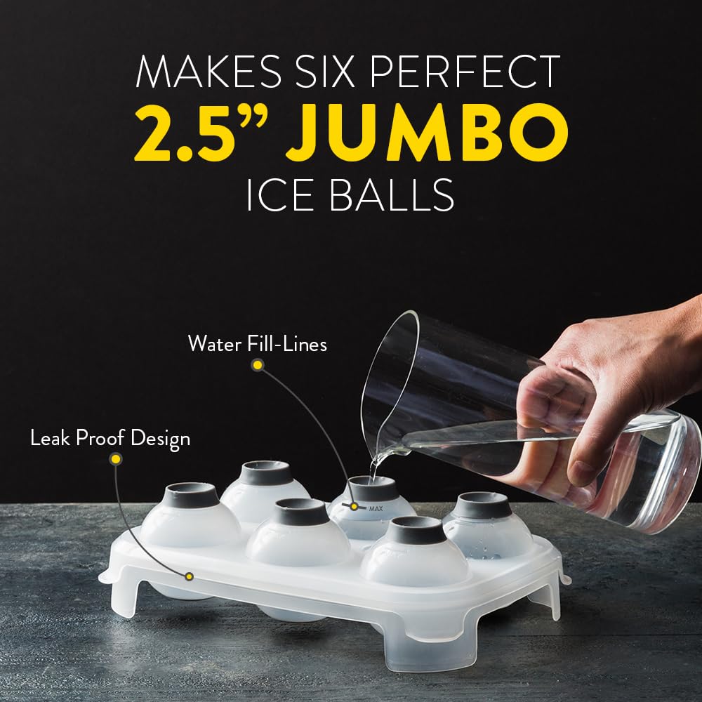 SVERES Large Round Ice Cube Mold | Leak-Free Whiskey Ice Cubes Mold | Top Fill Silicone Round Ice Cube Molds & Easy Release Ice Ball Maker | BPA-Free Big Ice Cube Molds Makes 2.5in Sphere Ice ball