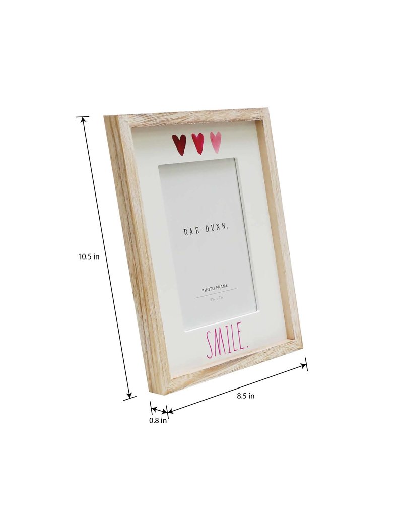 Rae Dunn 5 x 7 Inch Picture Frame Wood - Farmhouse Photo Frame for Wall Hanging or Desk / Tabletop Display - Rustic Frames for Family Photos, Couples, Kids, Pets - Home and Office Décor, "Smile"