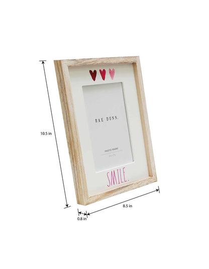 Rae Dunn 5 x 7 Inch Picture Frame Wood - Farmhouse Photo Frame for Wall Hanging or Desk / Tabletop Display - Rustic Frames for Family Photos, Couples, Kids, Pets - Home and Office Décor, "Smile"