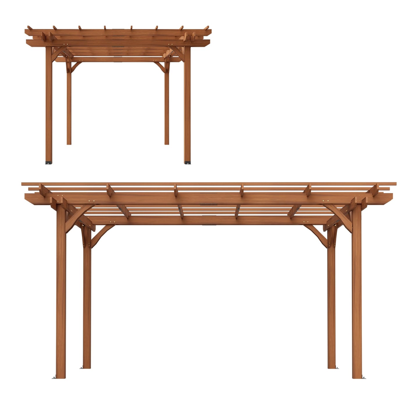 Outdoor Wooden Pergola, Fir Wood, 12x10 Ft, for Patio, Backyard, Garden, Lawn, Natural Brown
