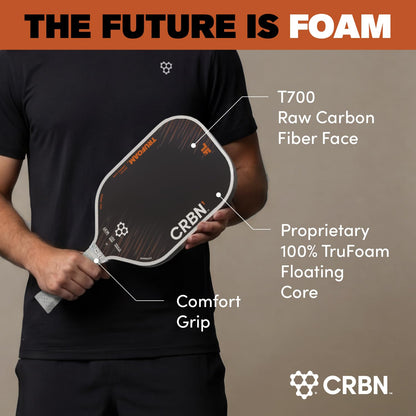 CRBN Pickleball - TruFoam Barrage 3 Pickleball Paddle - Elongated Shape - Carbon Fiber Pickleball Paddle - 100% Foam Floating Core Designed for Maximum Power, 14mm